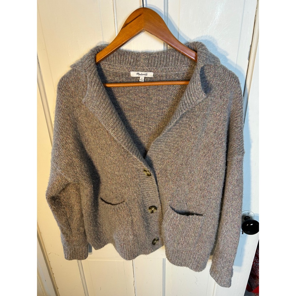 Madewell Dalny Notch-Collar Cardigan Sweater Marled Pansy Small - Picture 6 of 6